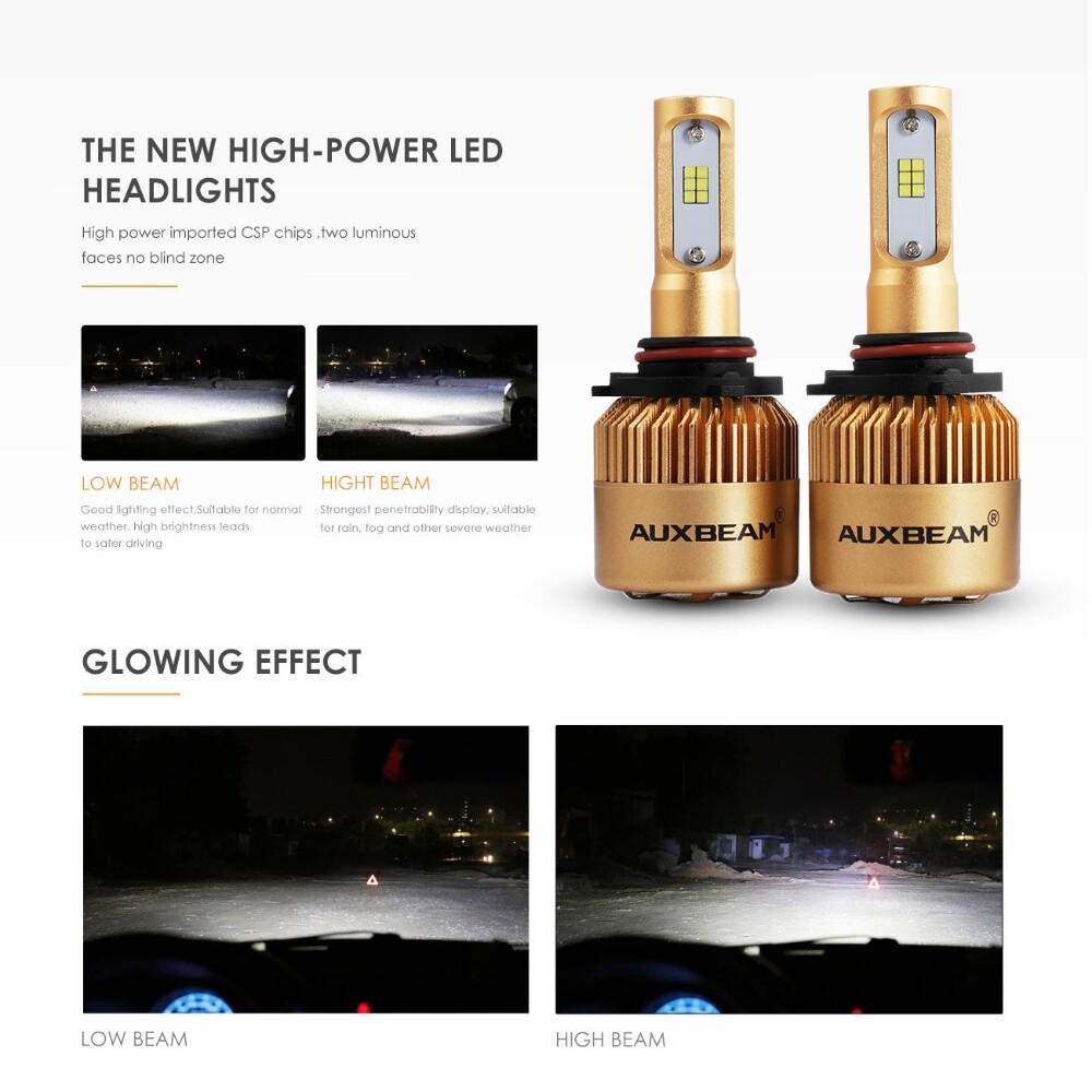 AUXBEAM 2x 9005 HB3 LED Headlight Bulbs COB Kit 72W 6500K Turbo High Low Beam S3