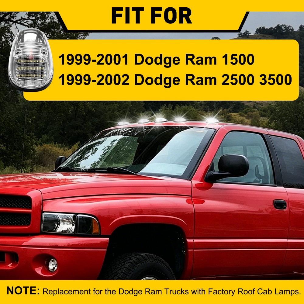 5X Clear White LED Roof Cab Running Signal Lights For Dodge Ram 1500 2500 99-02