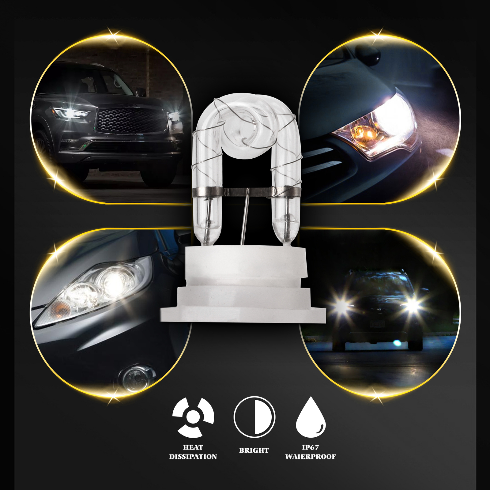 160W 8 HID Bulbs Hide-A-way Emergency Strobe Lights Warning System Headlight Kit
