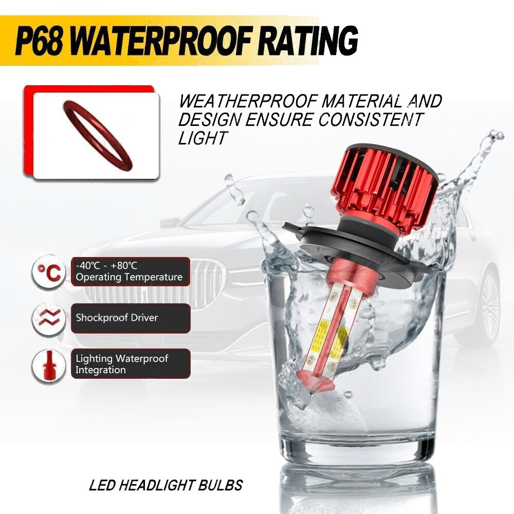 4PCS H4+H4 Combo LED Headlight Bulbs Kit High/Low Dual Beam 6500K Super Bright