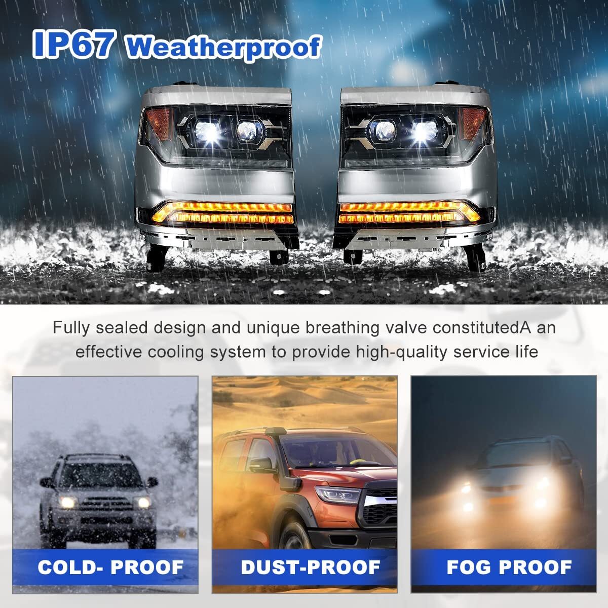 For 2016-2019 Chevy Silverado 1500 LED Headlights Chrome Trim Projector Headlamp