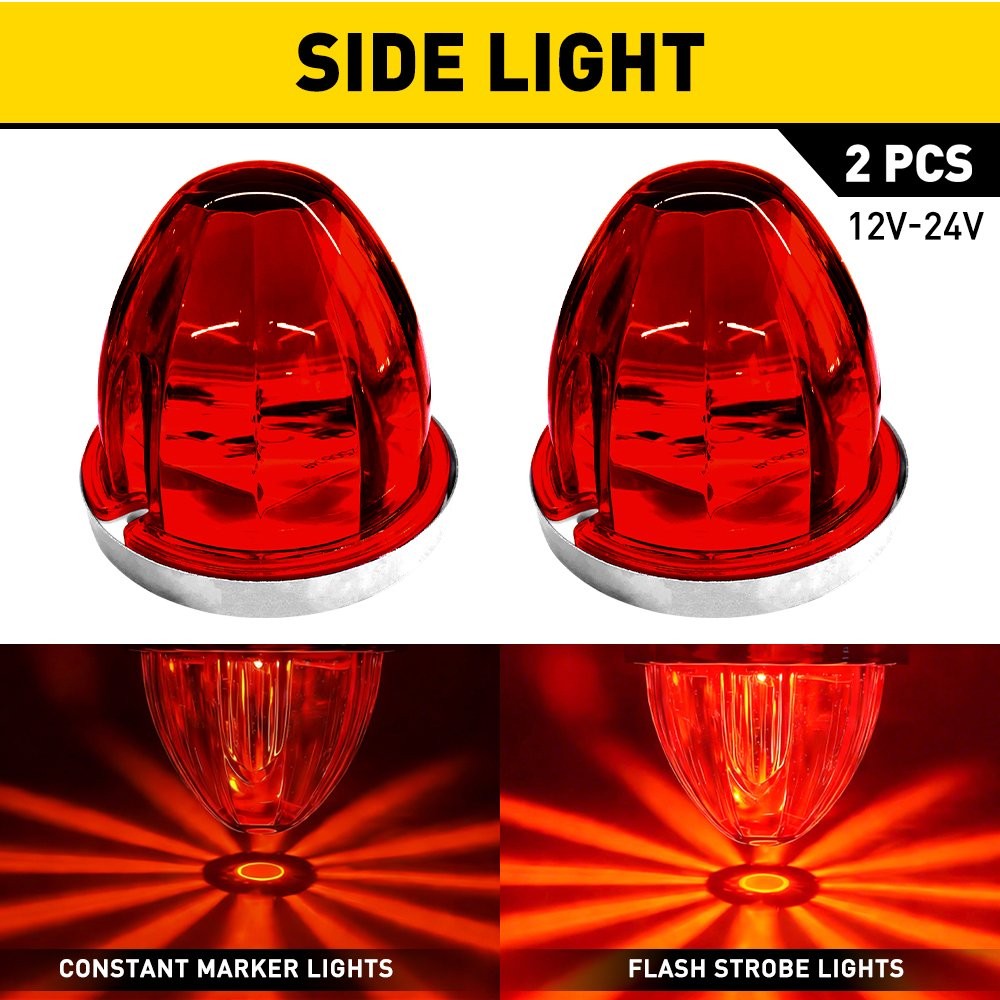 2x Red Flash LED Watermelon Lights For Truck Trailer Round Side Marker Lamps 12V