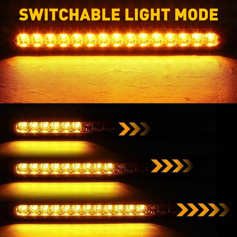 2X Amber 15 LED Flowing Turn Signal Brake Rear Stop Tail Light Bar Trailer Truck