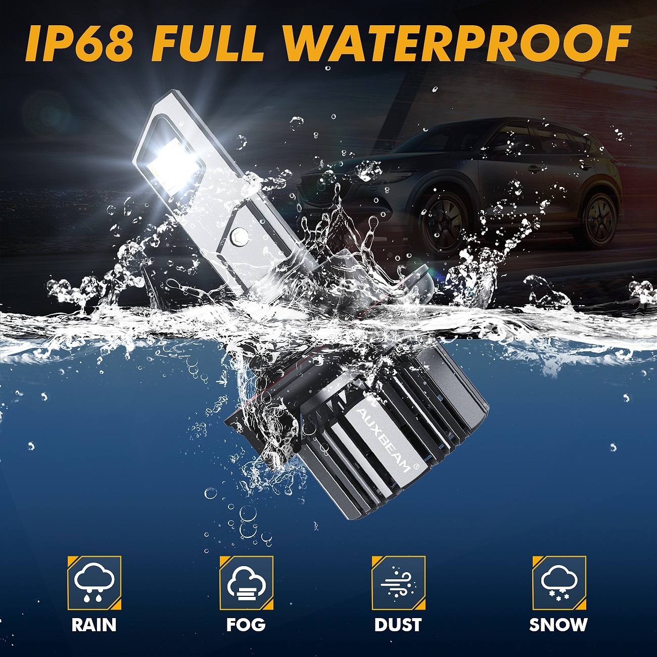 AUXBEAM H13 9008 LED Headlight Super Bright 90W 25000LM Hi-Lo Beam 6000K CANBUS