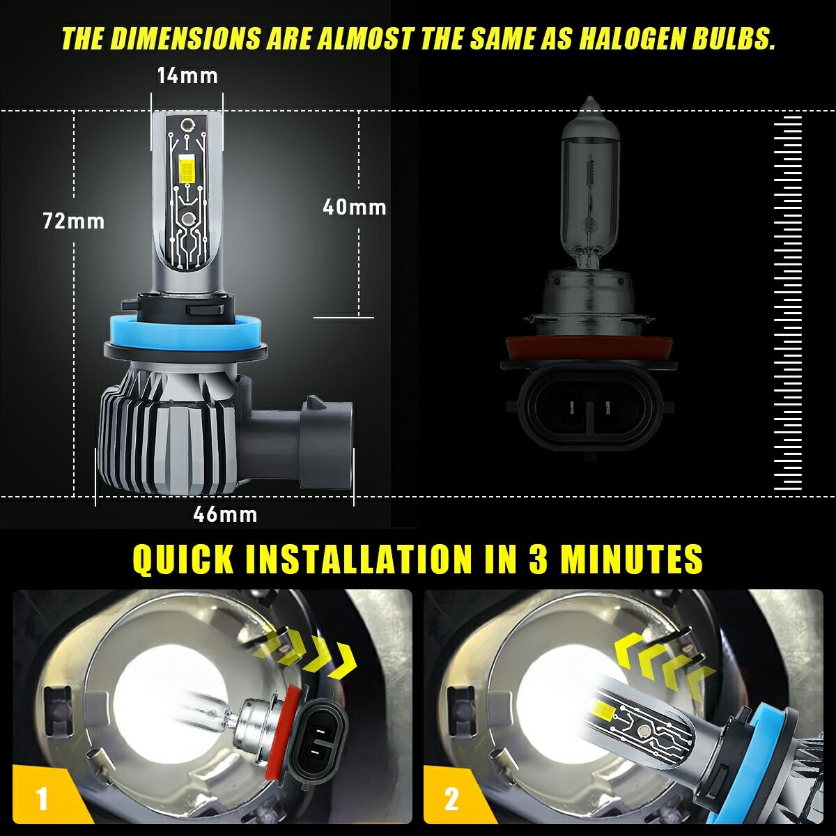 H11/H8/H9 Combo LED Headlight Kit High Low Beam Bulb Super Bright 6500K White