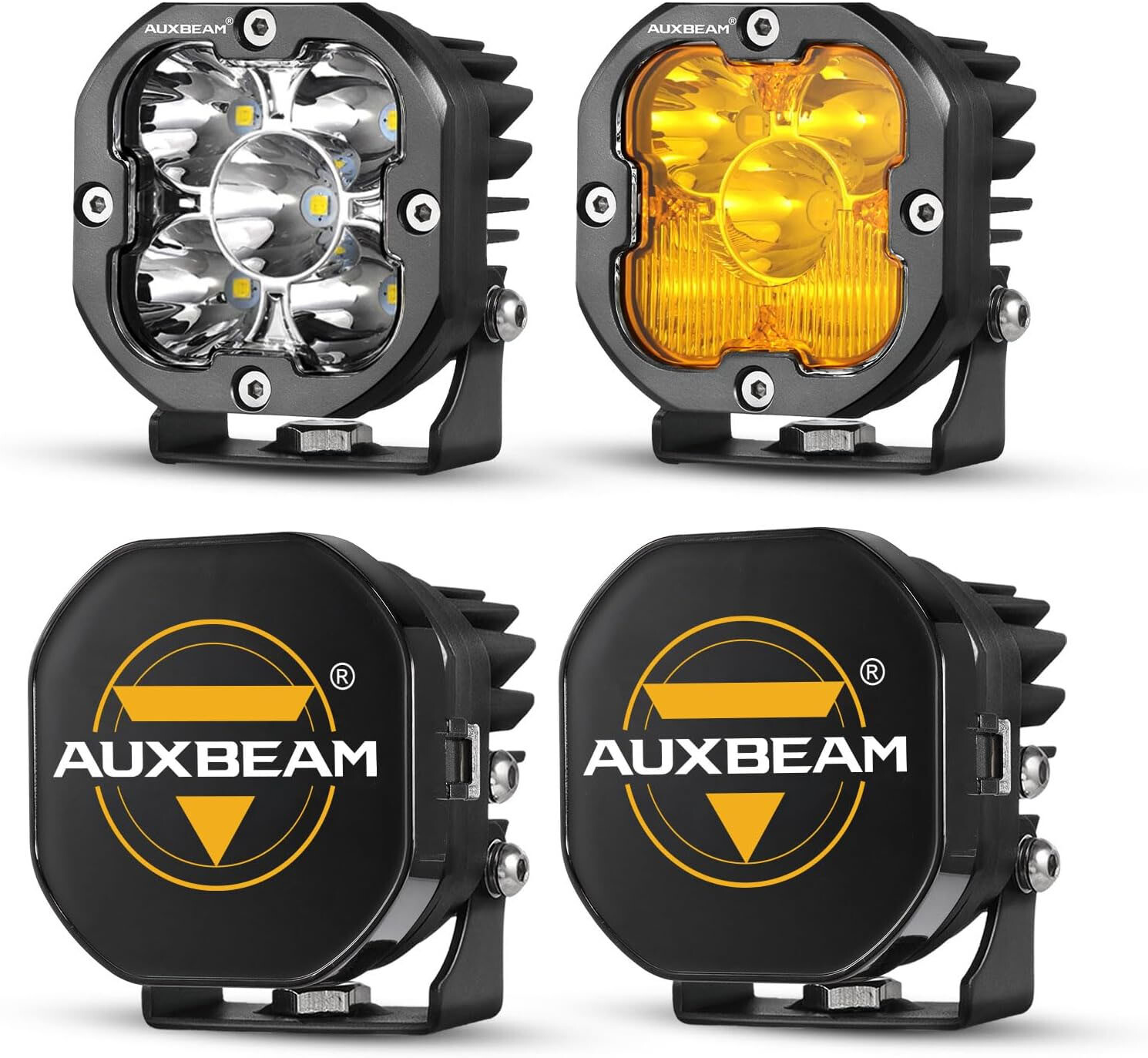 AUXBEAM 3″ LED Work Light Bar Cube Pods Driving Fog Ditch Lights + Covers Shield