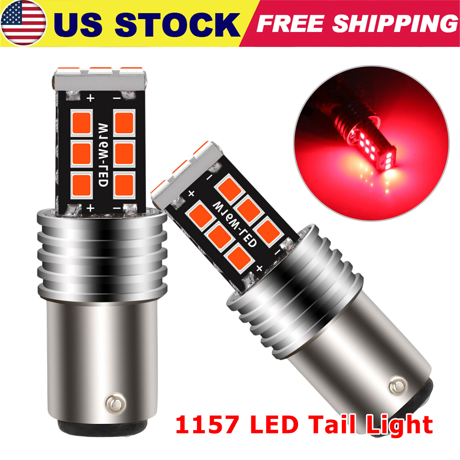 2X 1157 LED Strobe Flashing Safety Brake Stop Tail Parking Light Bulb Bright Red
