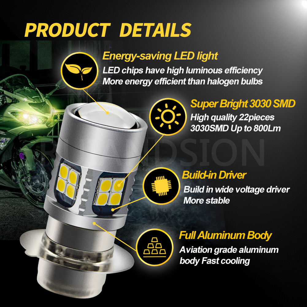 1PC H6M P15D-1 LED Motorcycle Headlight Bulbs ATV Lemon Yellow DC 6V 12V 24V