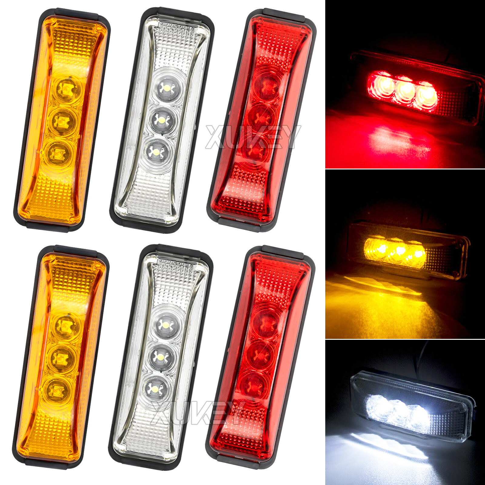 4PC Amber 3LED Side Marker Lights RV Truck Trailer Clearance Light Waterproof US