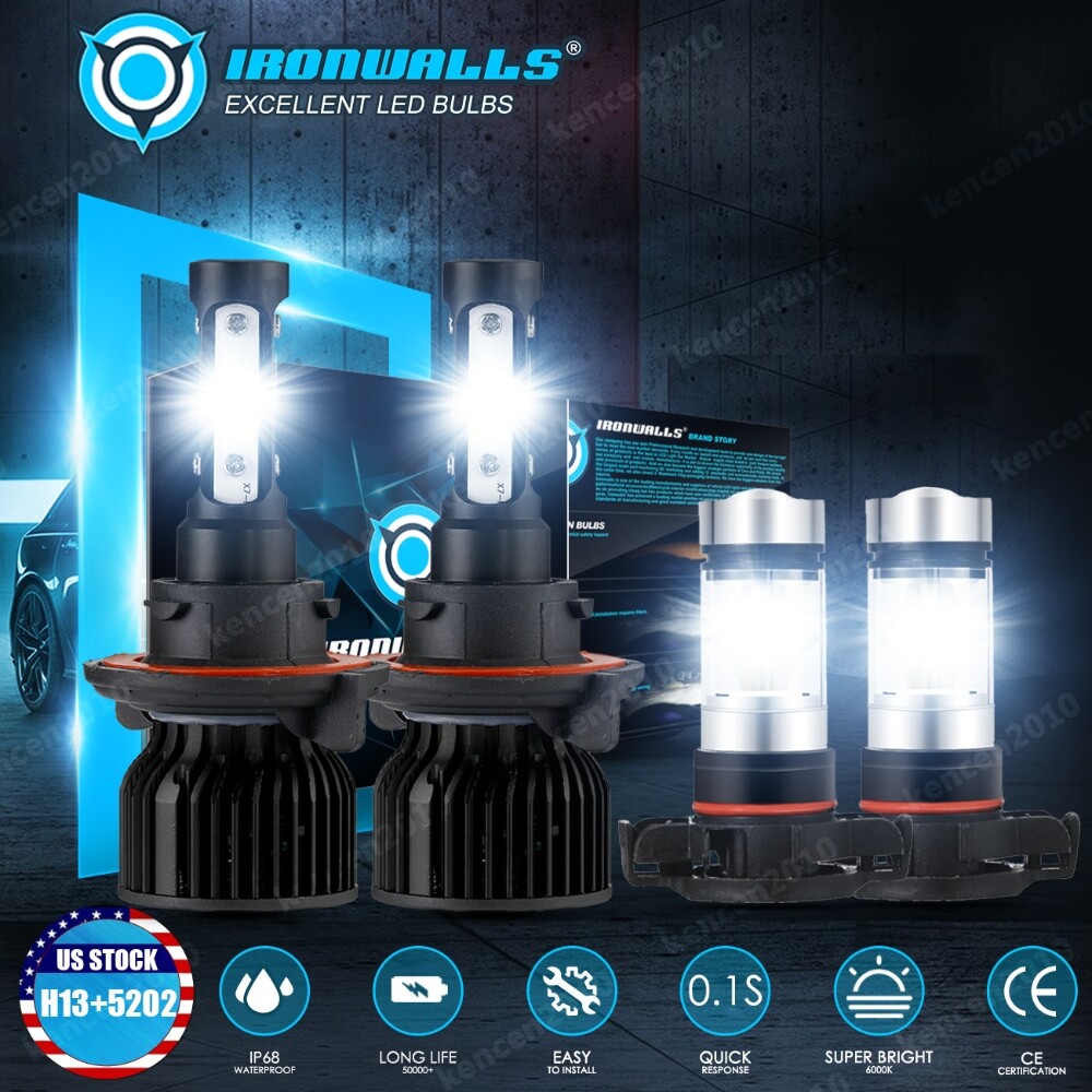 For GMC Yukon XL 1500 2007-2014 4-Sides LED Headlight Hi-Lo Beam Fog Light Bulbs
