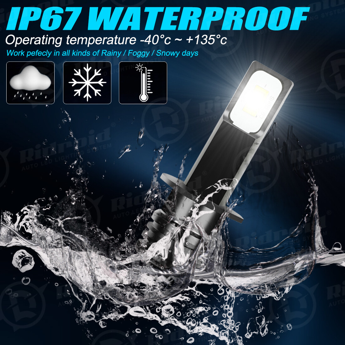 RIDROID H1 LED Headlight Bulb Conversion Kit High Low Beam Lamp 6500K White 2X