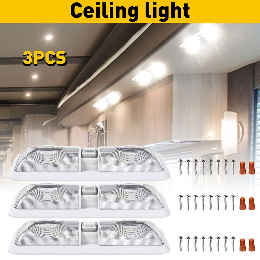 3PCS 12V LED RV Ceiling Interior Boat Light Camper Trailer Double Dome Frost
