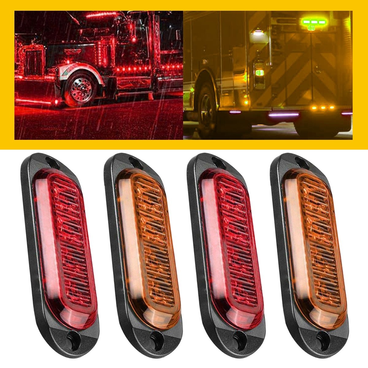 4PC Amber Red Side Marker Lights RV Truck Trailer Clearance Waterproof Light US