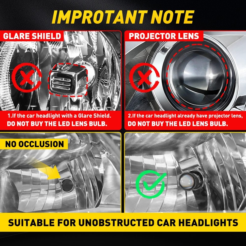 2-20PCS H7 LED Headlight Bulb with HD Fisheye Lens White 6500K High-Low Beam Y19