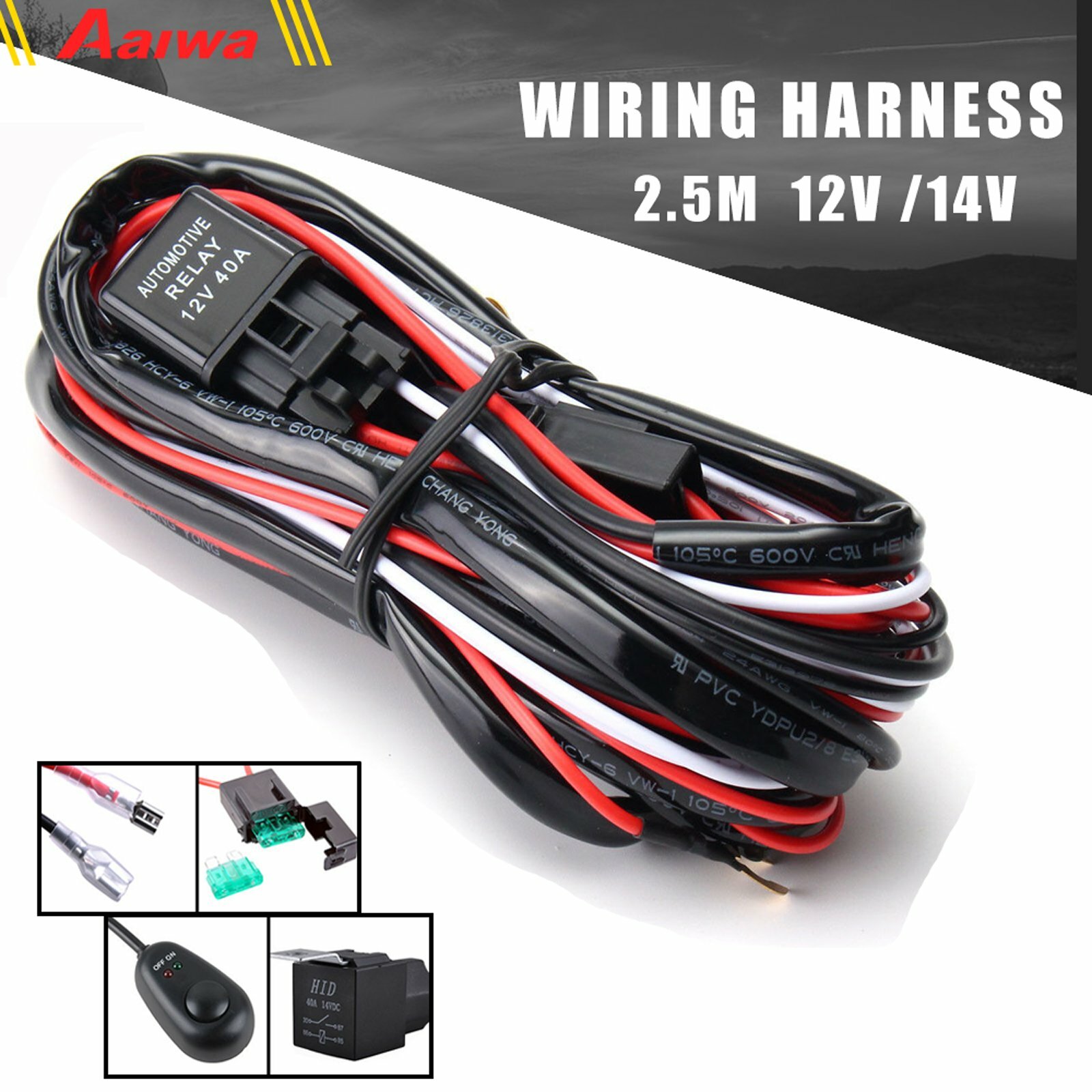 40A Fog Lamp Wiring Harness Kit Fuse ON OFF Switch Relay For LED Work Light