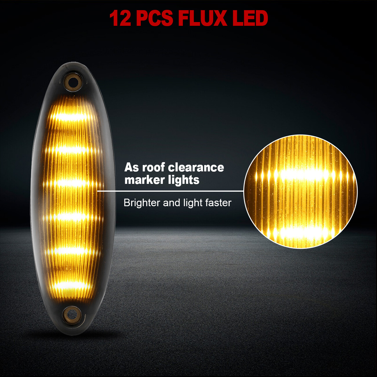 5pcs Amber 12LED Roof Cab Marker Clearance Lights for Peterbilt/Mack Semi Truck