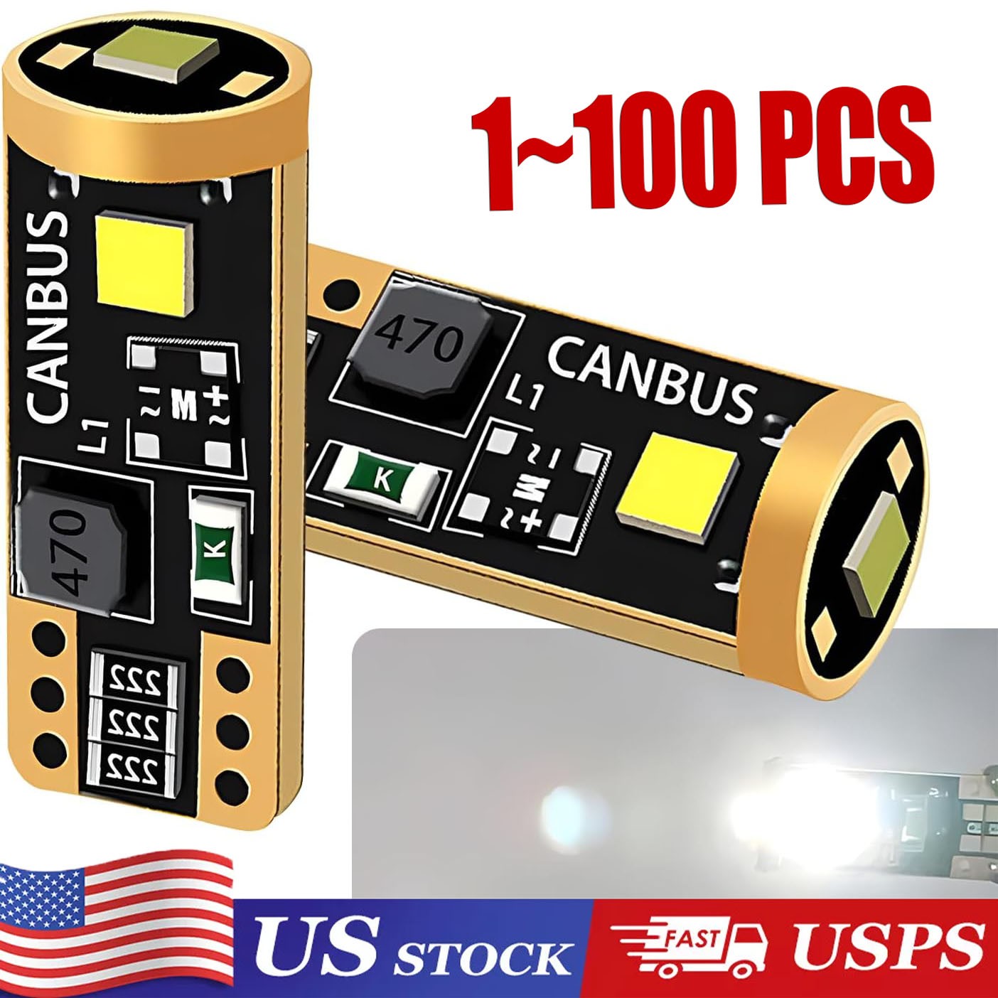 T10 LED License Plate Light Bulbs 6000K Super Bright White 168 2825 194