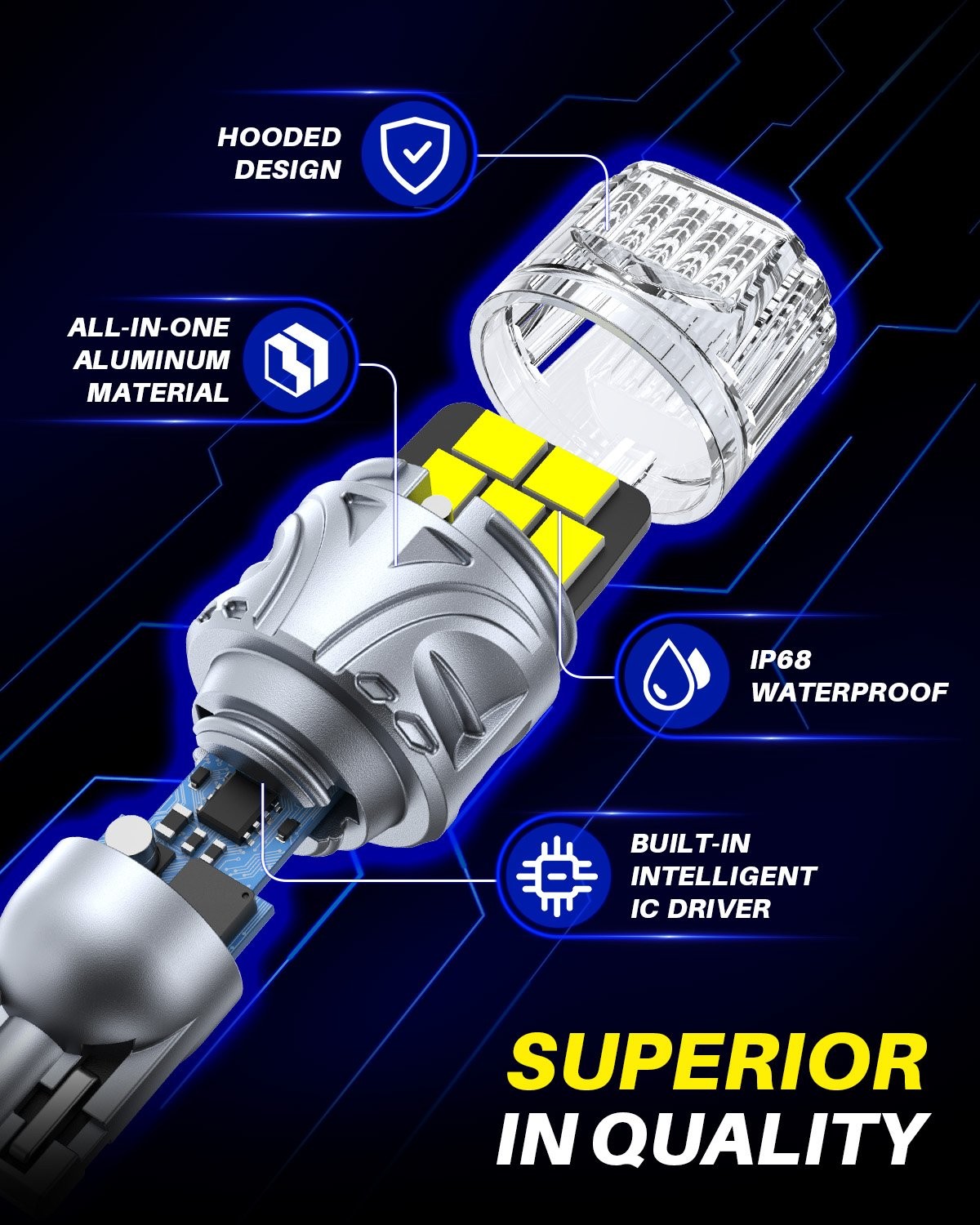 AUXITO LED Reverse Backup Light Bulbs T15 Silver Extremely Bright White 6000K