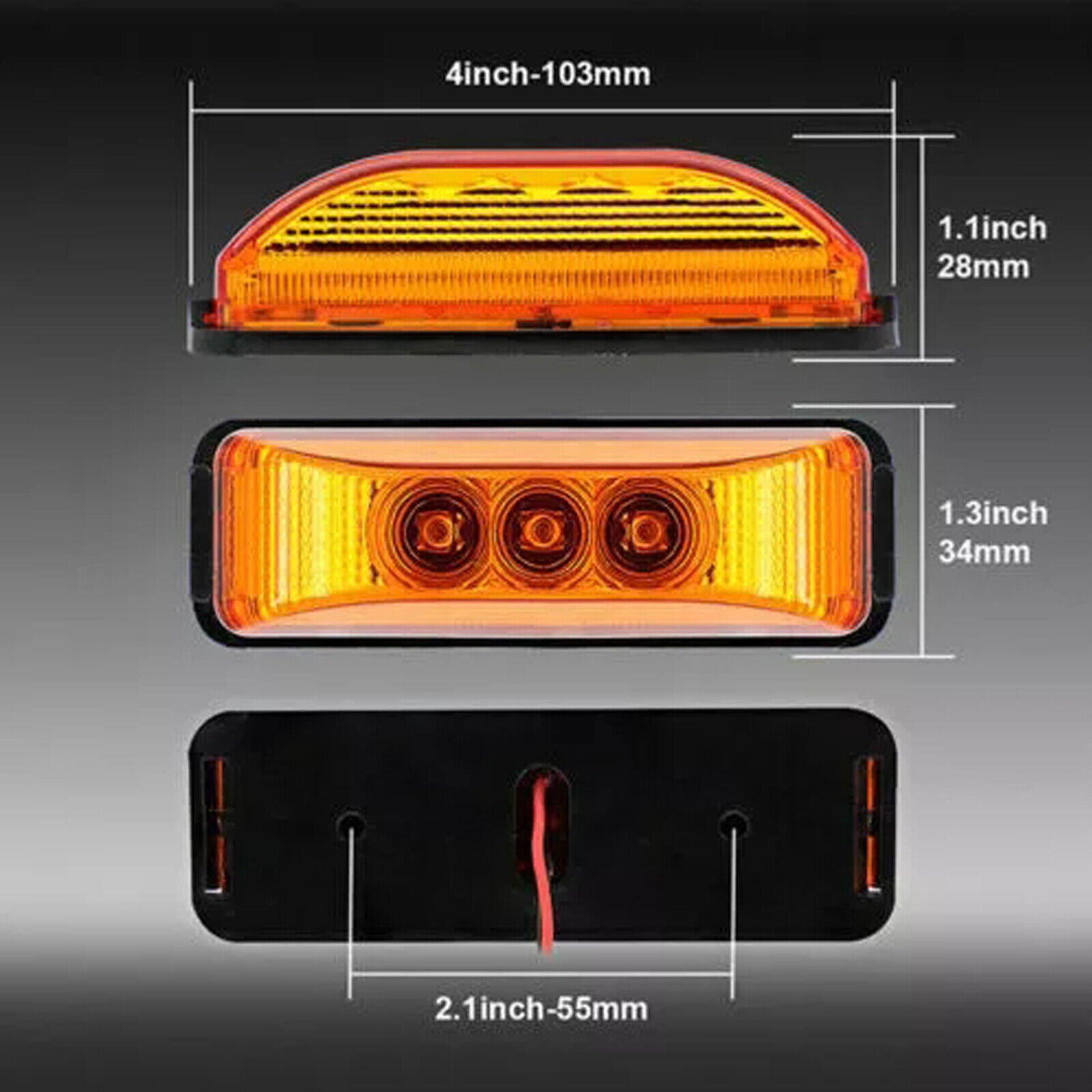 4PC 3LED Amber Side Marker Lights RV Truck Trailer Clearance Light Waterproof