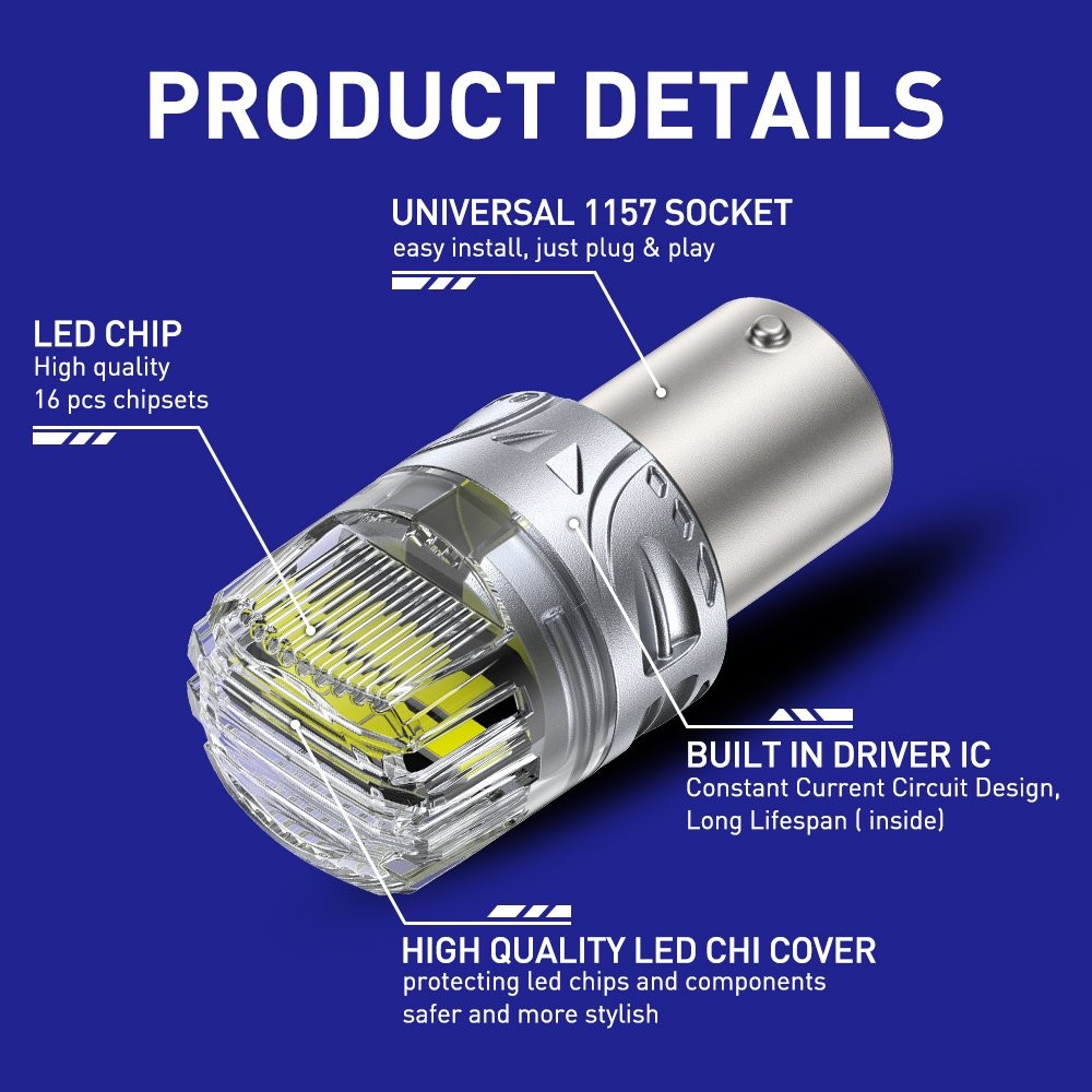 Pair Super White 1157 16-SMD LED Reverse Tail Stop Brake Turn Signal Light Bulbs