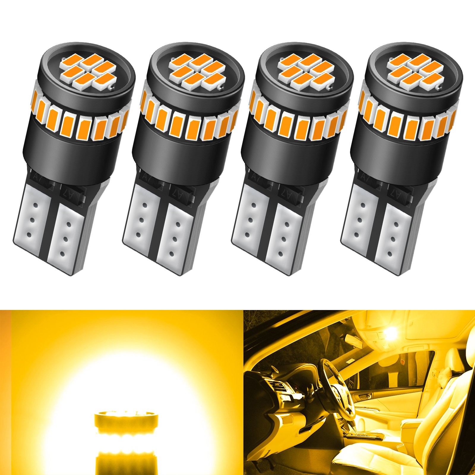 4pc AUXITO W5W 168 194 192 2825 LED Side Marker Light Bulb Amber 12-24v T10 USA