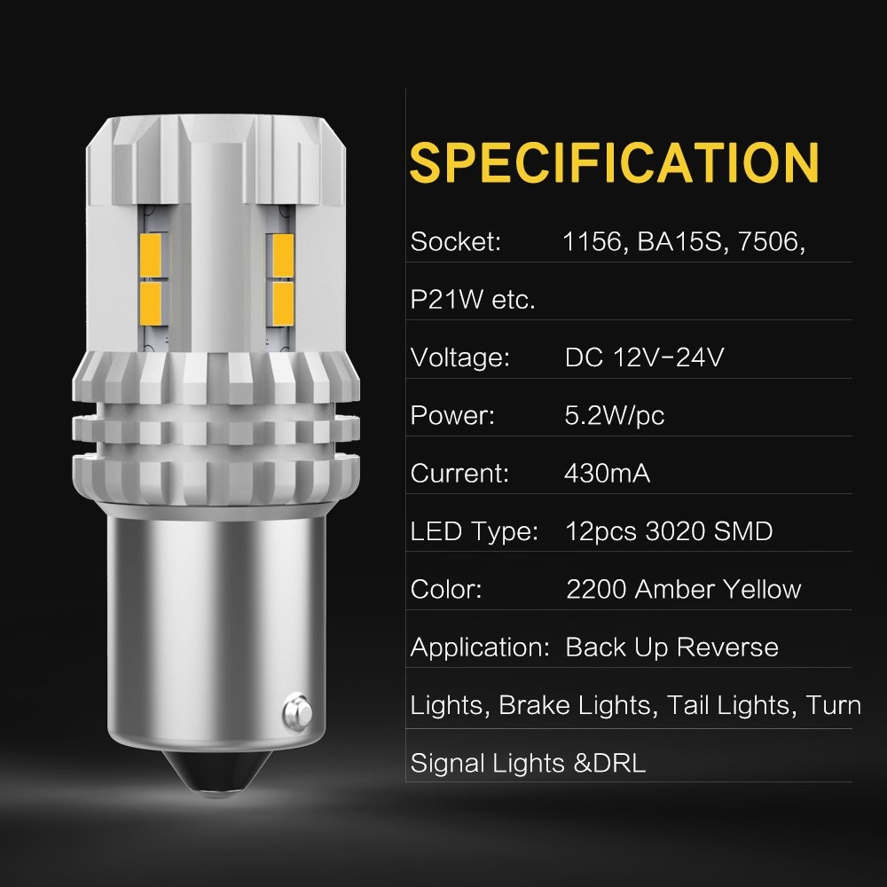 AUXITO 1156 LED Turn Indicator Signal Brake Amber Light Bulbs BA15S Yellow 7506