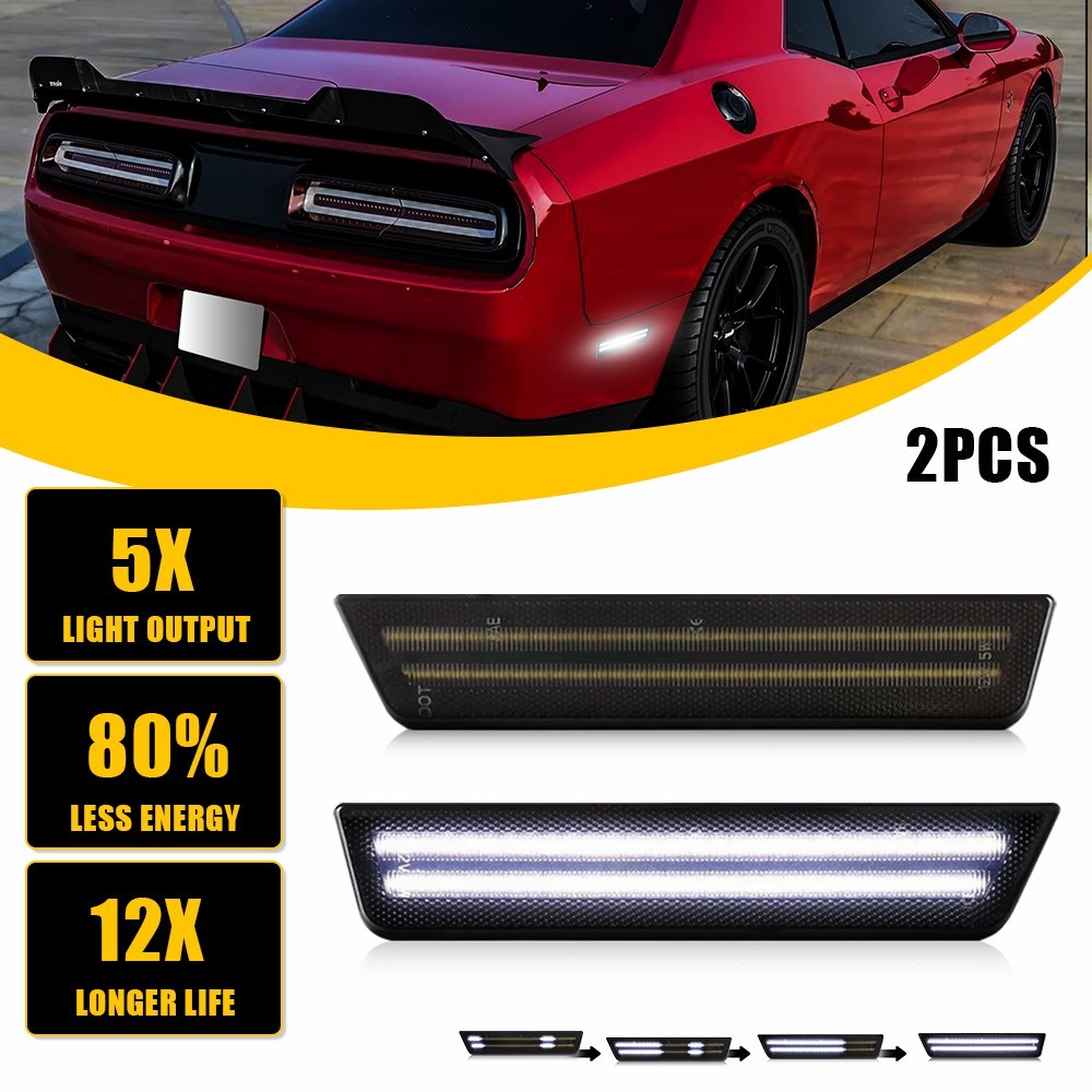 Cold White LED Rear Side Bumper Marker Signal Lamps For Dodge 08-14 Challenger A
