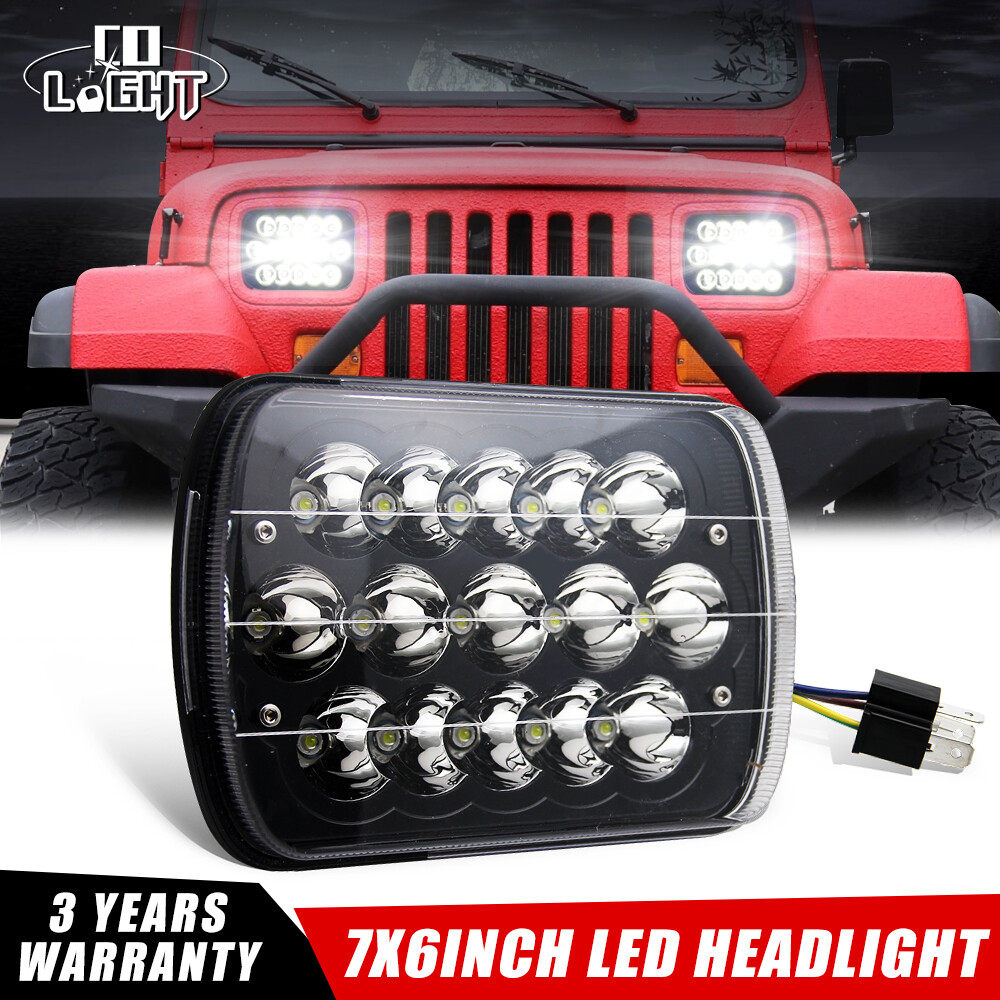 5X7 7×6 LED Headlight Hi/Lo For 1986-1995 Jeep Wrangler YJ 1984-2001 Cherokee XJ