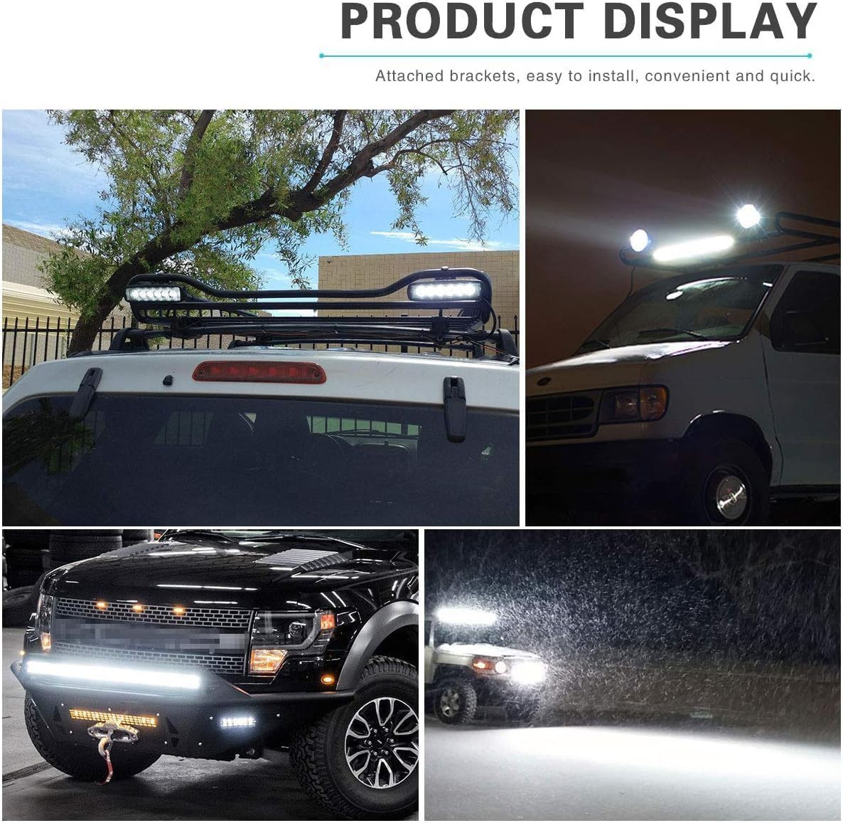 LED Work Lights 6 Inch 48W 12V Driving Strip Flood Beam light Bar SUV Offroad