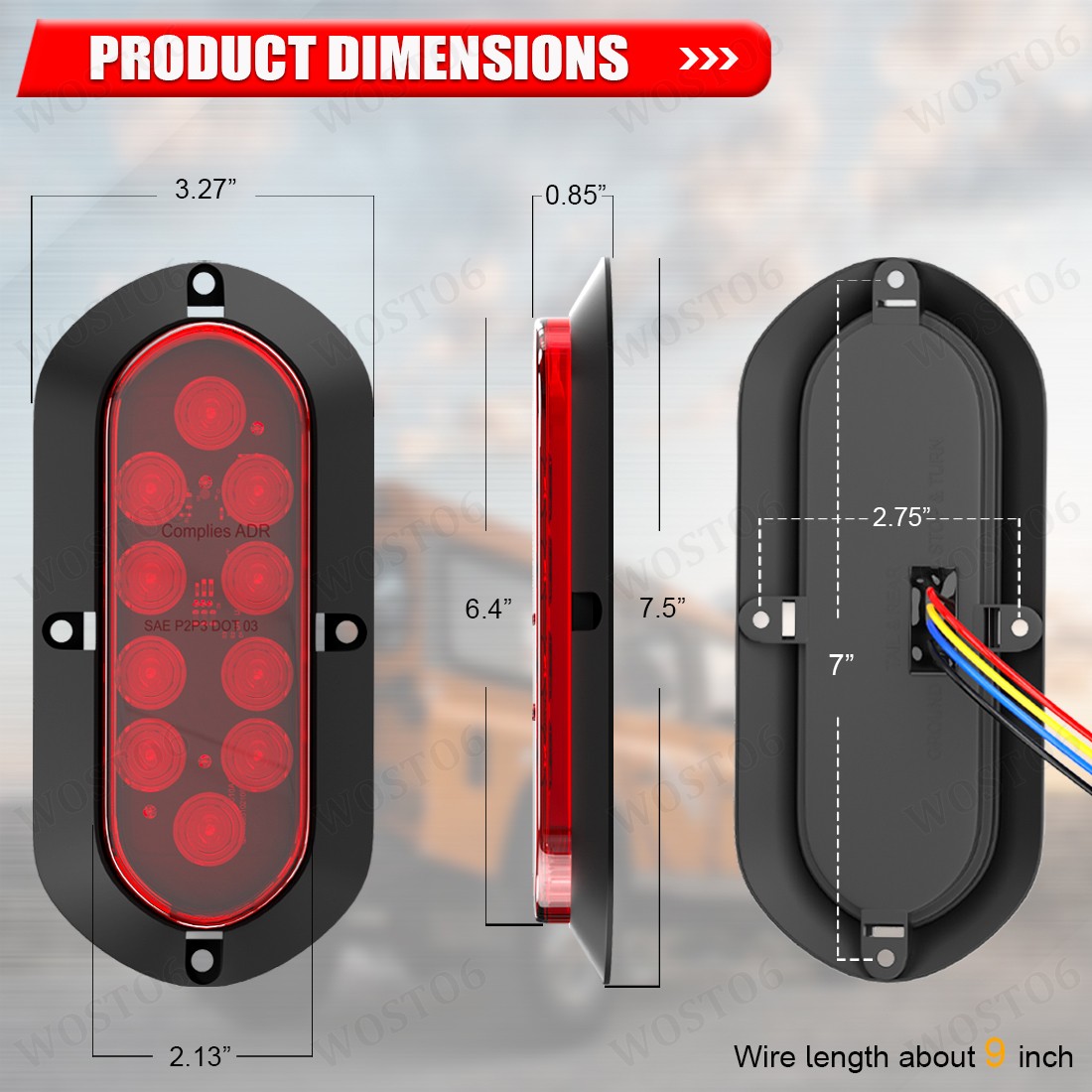 2X Oval Flush Mount Red (Flash) LED Truck Trailer Stop Tail Brake Lights 6 Inch