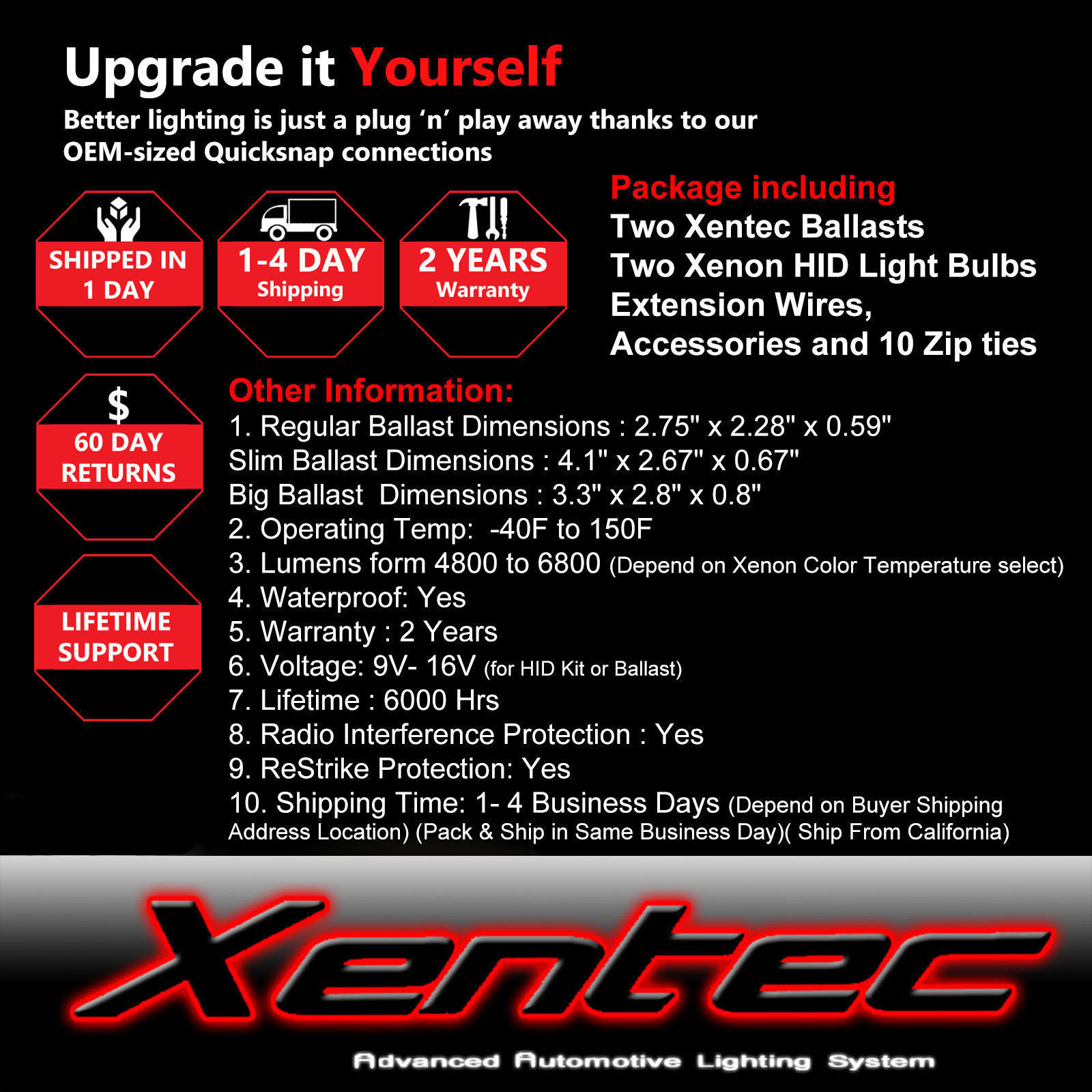 Xentec 35w Xenon HID KIT H11 6000K Diamond White Headlight Conversion Light