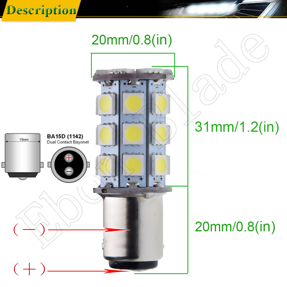 2 x 6V 6 Volt LED BA15D 1142 LIGHT GLOBE WHITE 27 SMD Caravan Car Auto Indicator