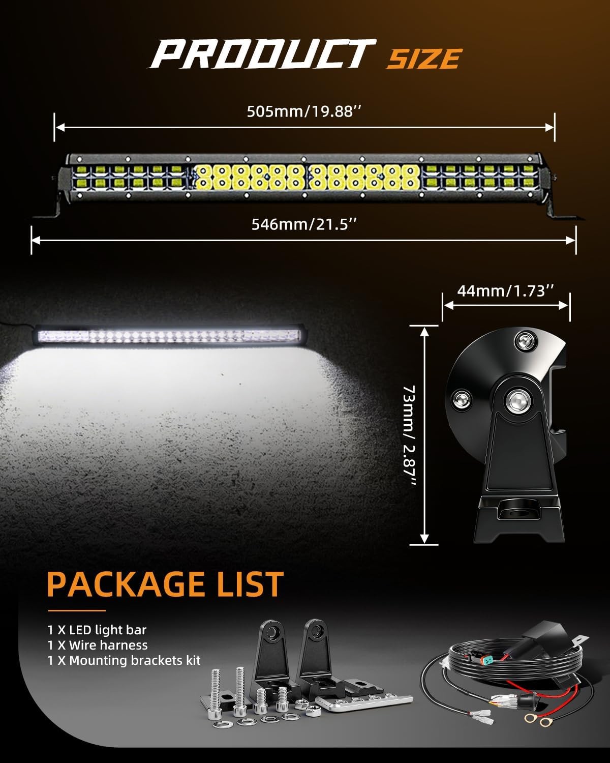 20INCH LED Light Bar Spot Flood LED Work Fog Lamp Offroad 4WD Truck SUV+ Wiring