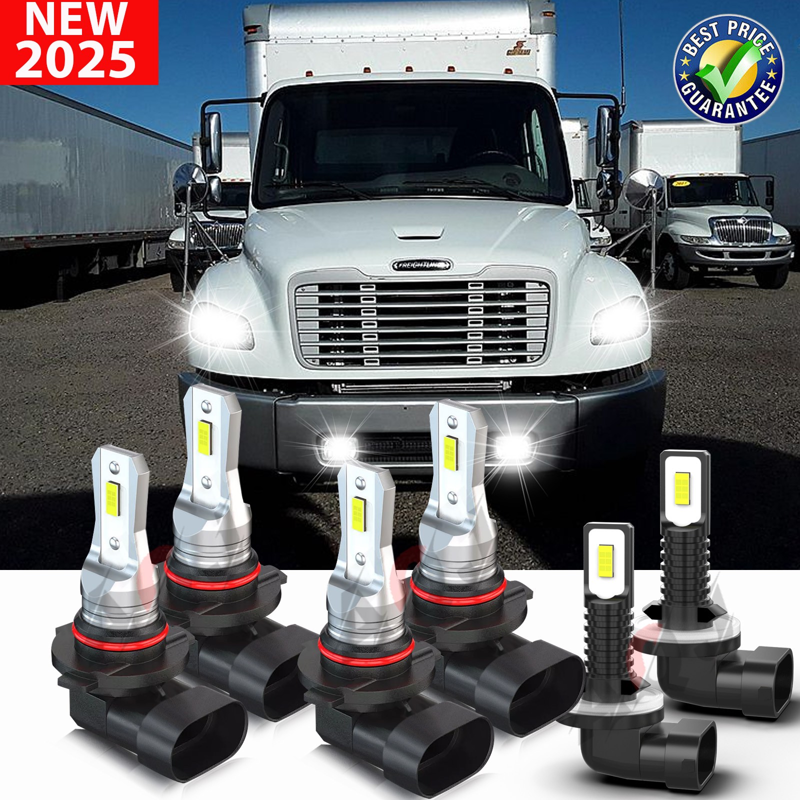For Freightliner M2 106 2011-2017 Front LED Headlight Hi/Low+Fog Light Bulbs Kit