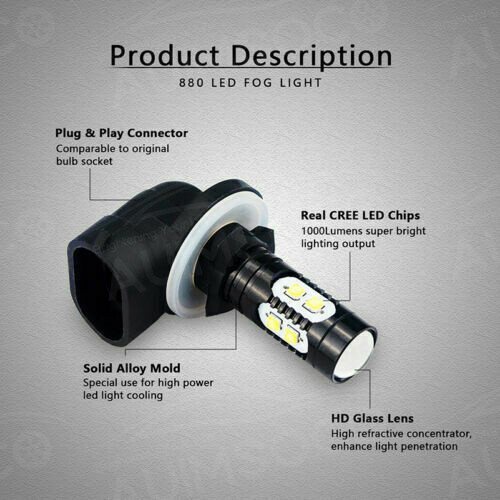 2 pack 881 LED Fog Light Driving Bulbs 862 886 889 894 896 898 Xenon White 6000K