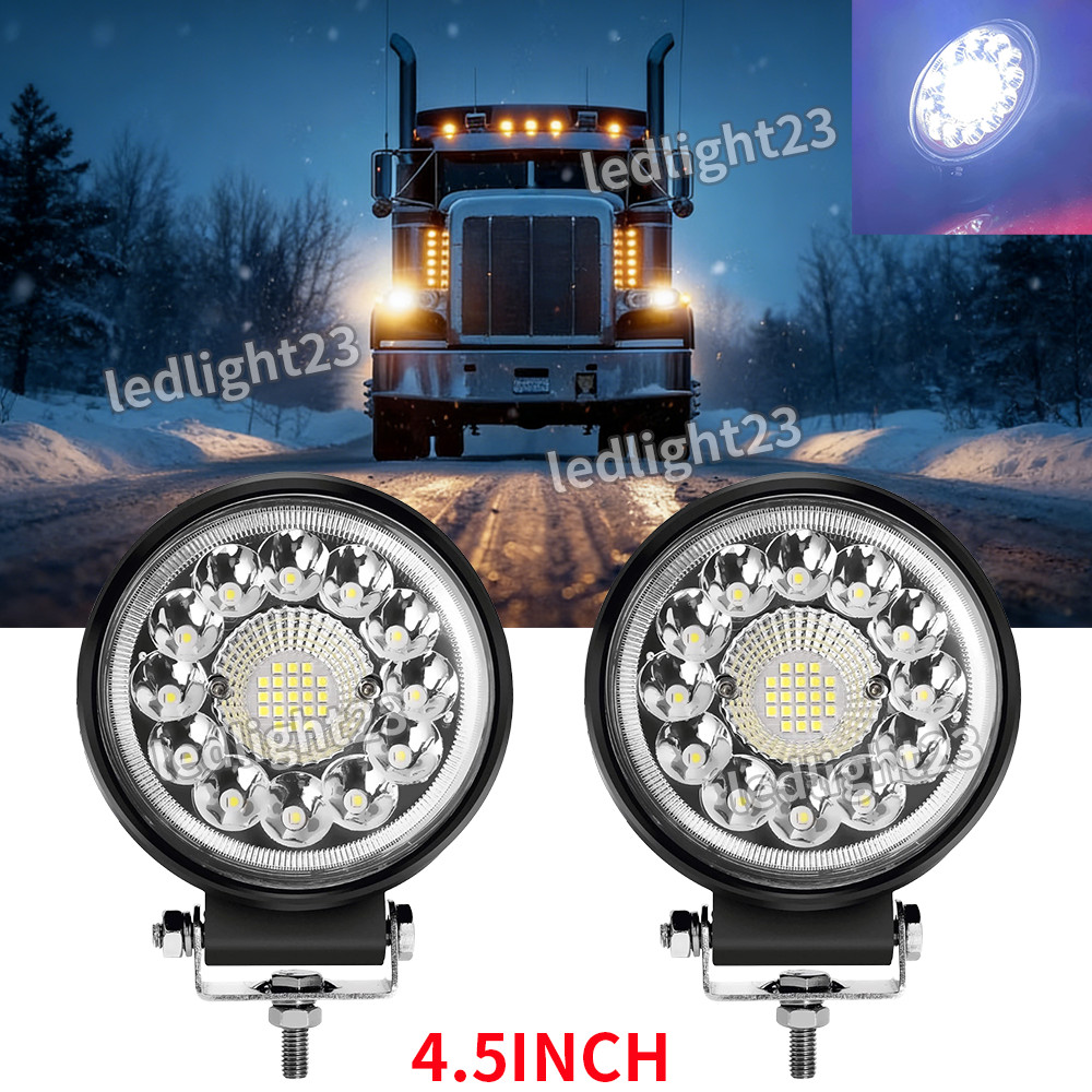 2x 4″ White LED Driving Light Spot Pods Fog Lamps Fit Peterbilt Mack Semi Truck