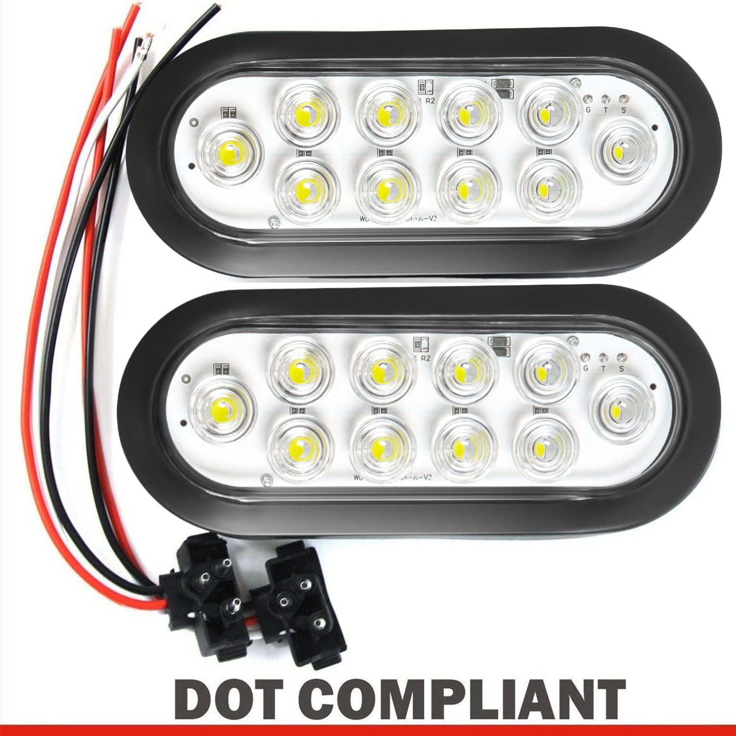 White 6″ Oval Trailer Lights 10 LED Stop Turn Tail Truck Sealed Grommet Plug DOT