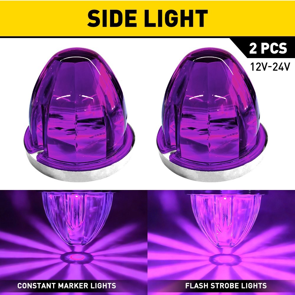 2X Universal Purple LED Watermelon Lights Side Marker Light For Caravans 12V-24V
