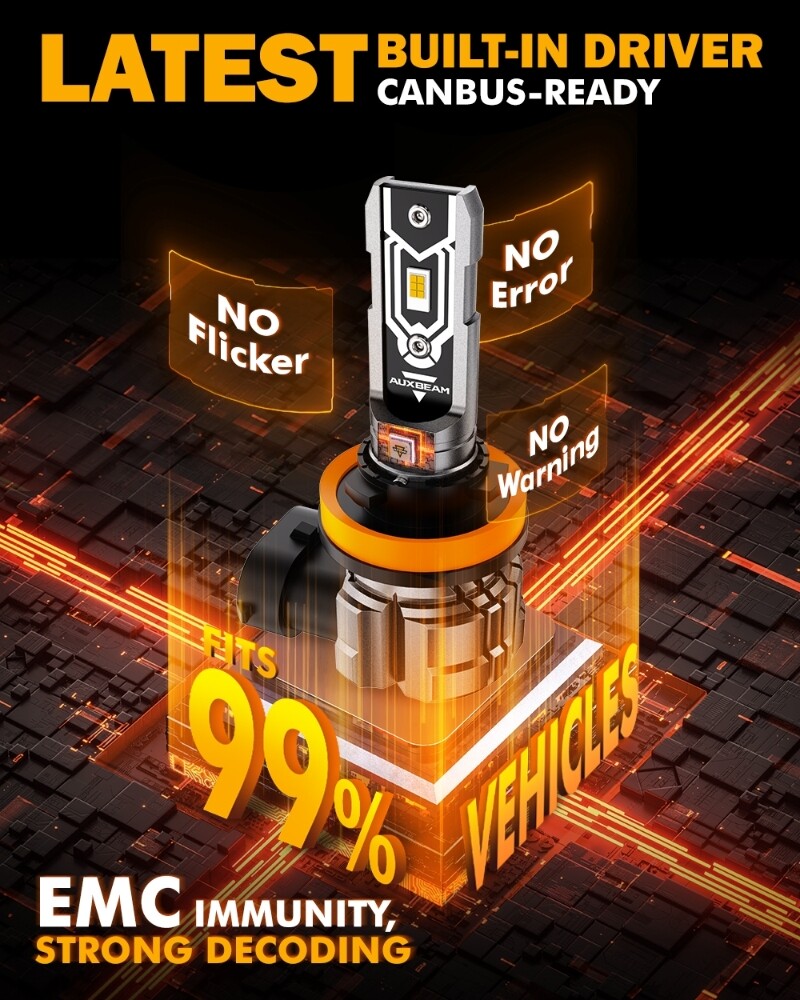AUXBEAM H11 H8 H9 LED Headlight Bulb Low Beam 3000K Amber 6500K White Canbus 1:1