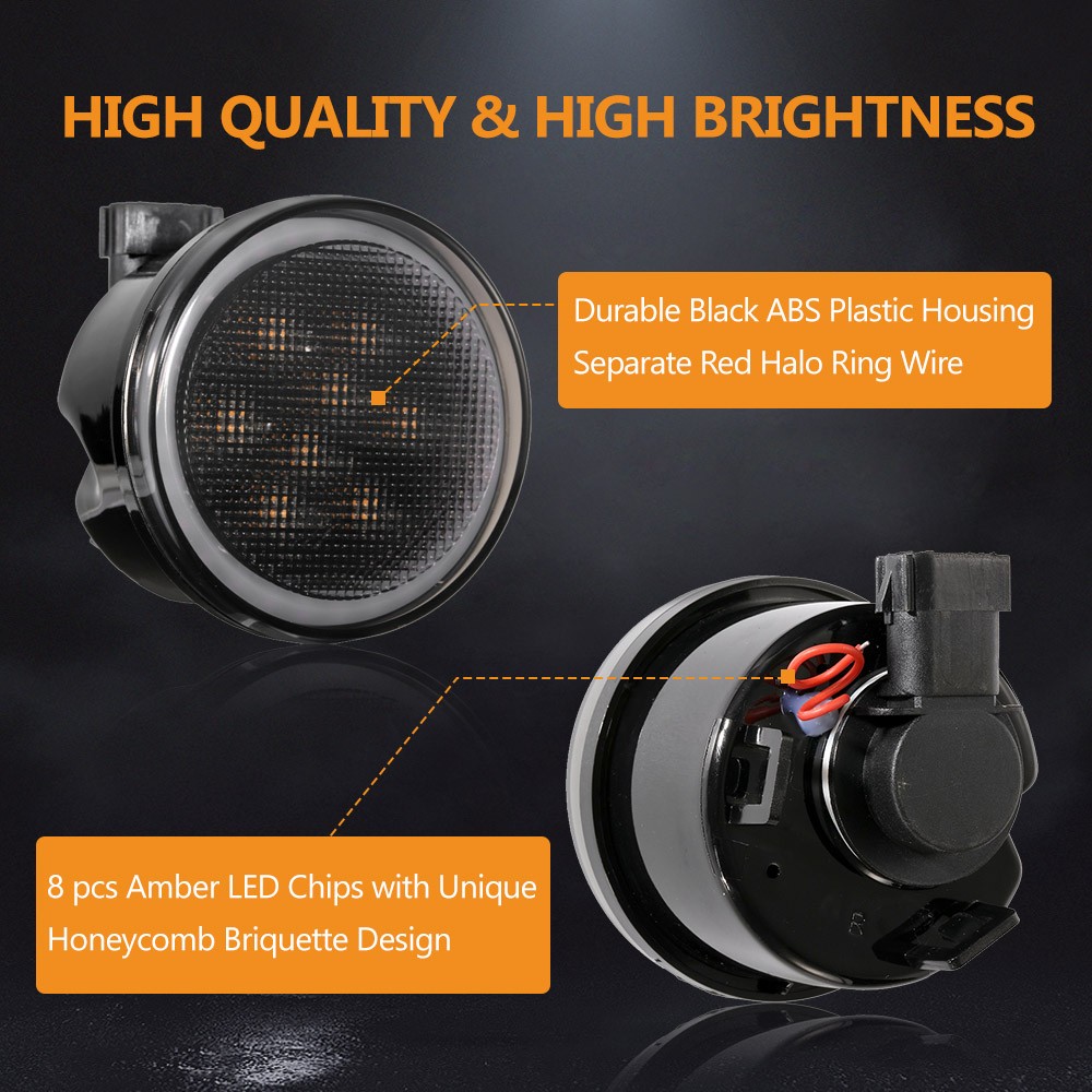 LED Amber Turn Signal Light with Smoke Lens Ring DRL For Jeep Wrangler JK 07-18
