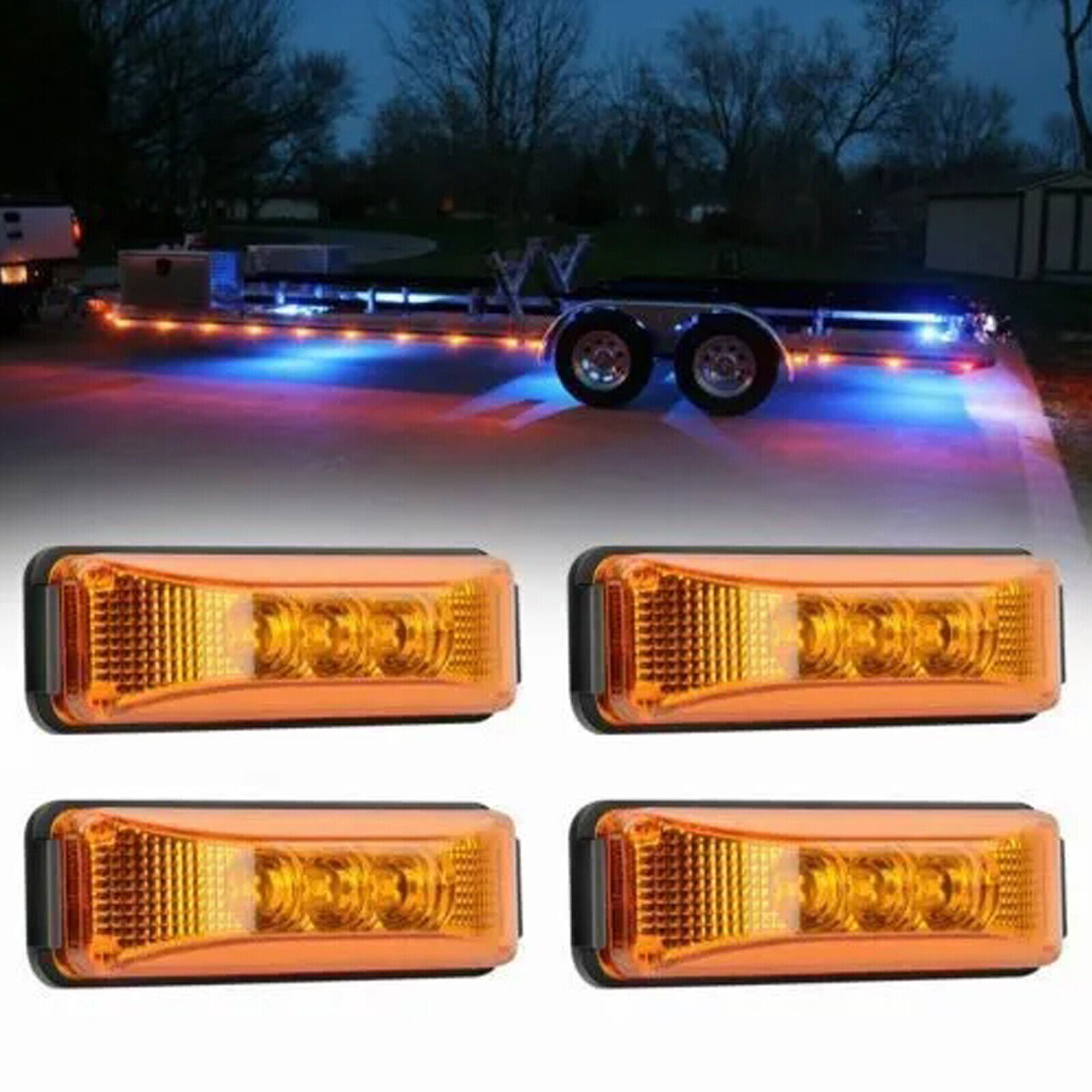 4PC 3LED Amber Side Marker Lights RV Truck Trailer Clearance Light Waterproof