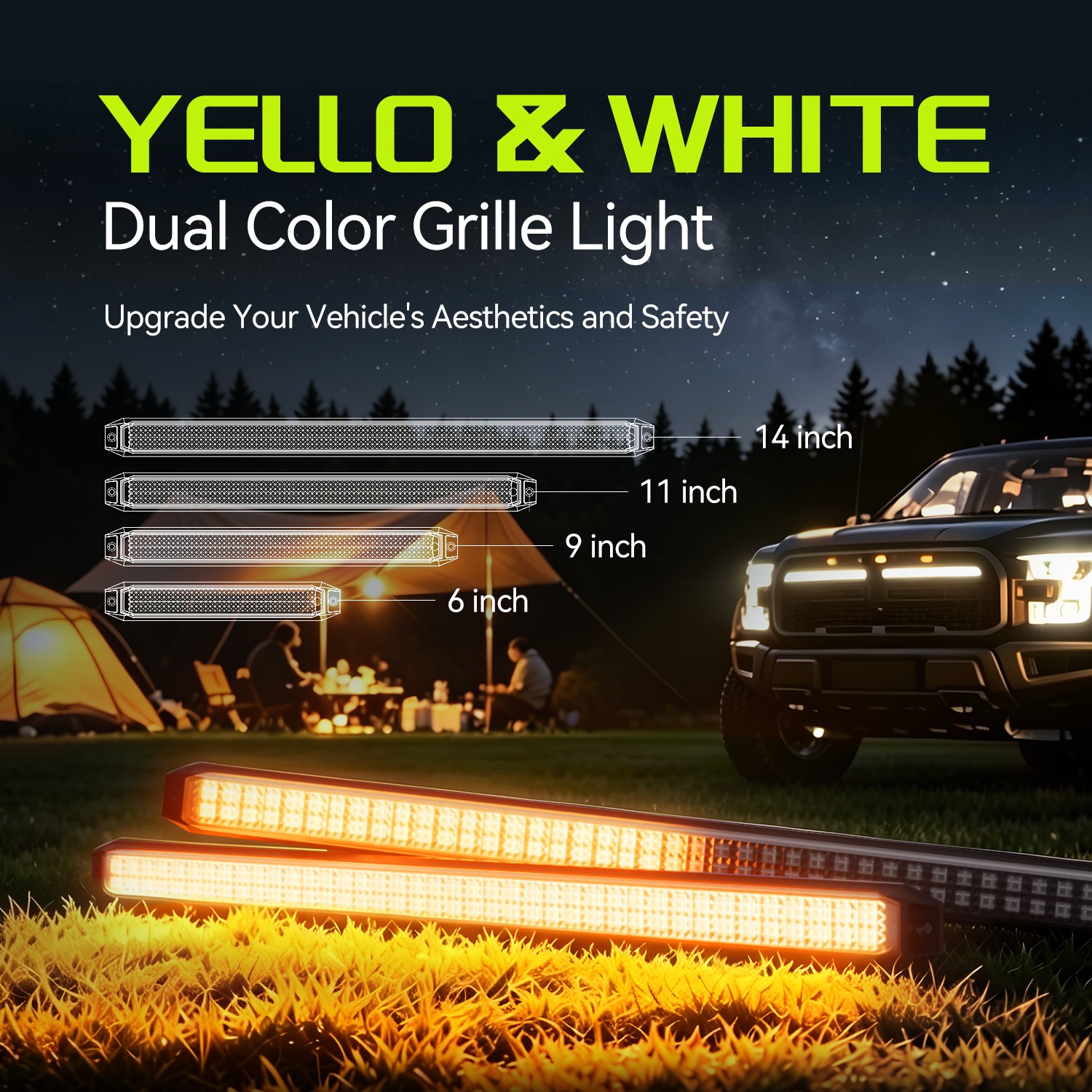 6“ 9“ 11“ 14“ White Yellow LED Car Front Grille Lights Running/Turn Signal