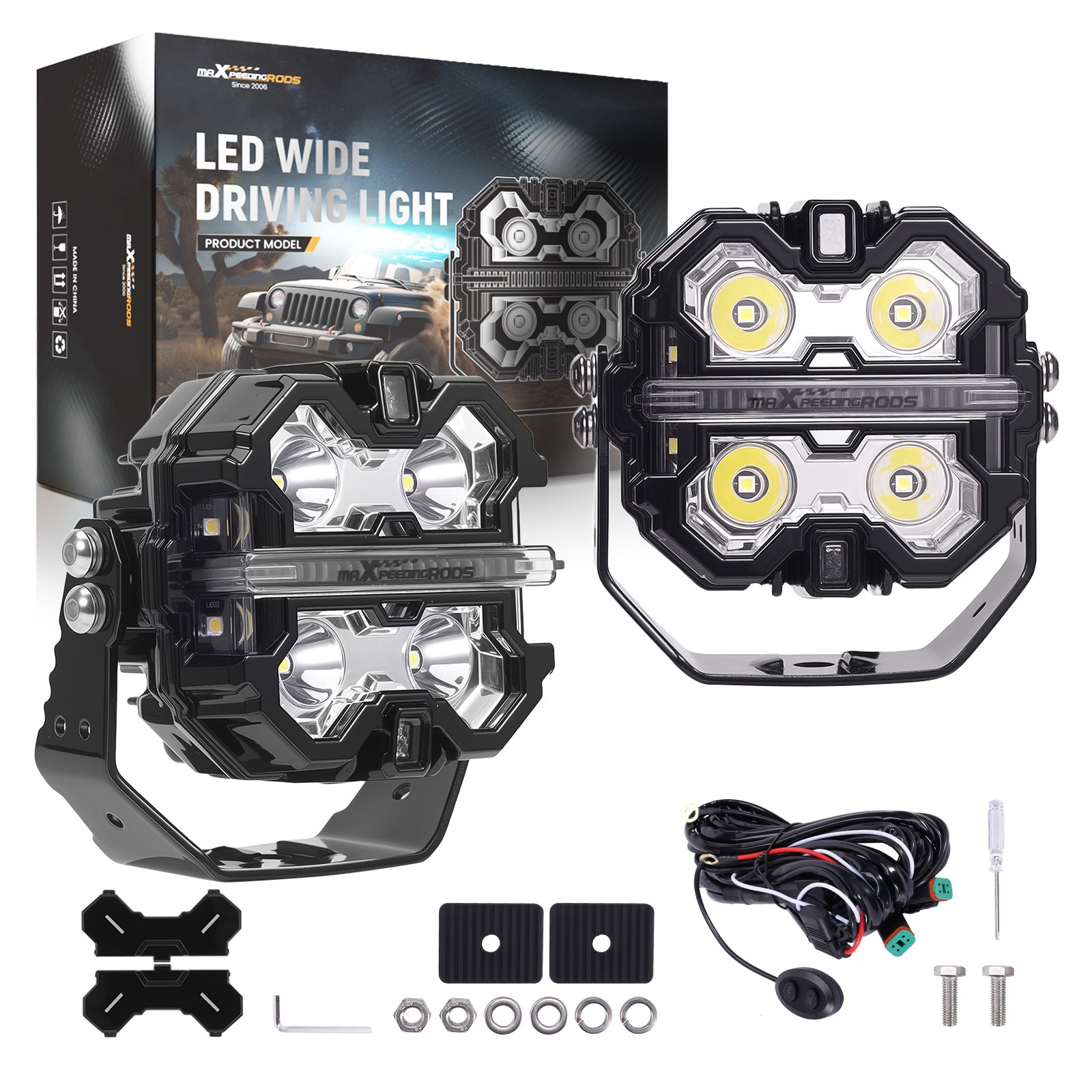 Off Road LED Light Pods 3.5″ Aluminum Housing Spot Beam Side Shooter IP68 160W