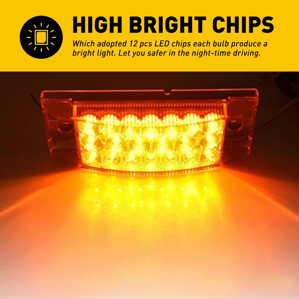 2X Amber 6″ Side Marker Lights Clearance LED Truck Trailer Lamp Tail Light 12V