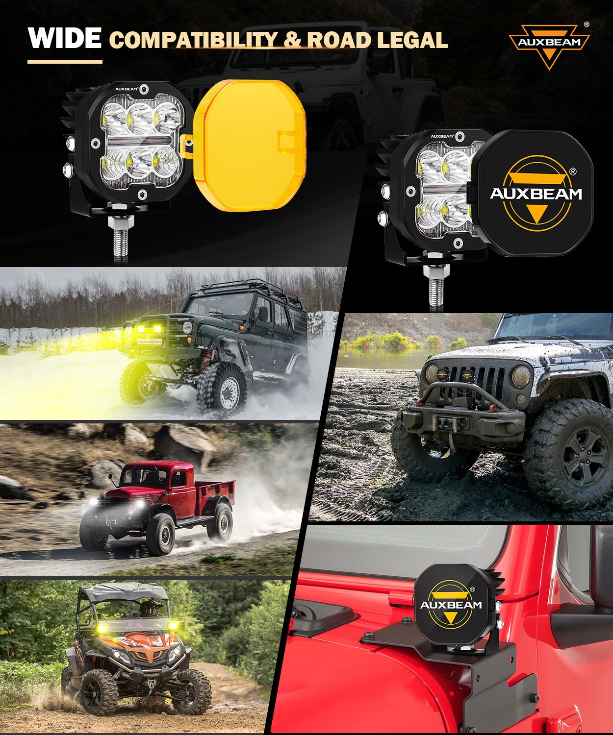 2x AUXBEAM 3″ 84W Amber White LED Pods Cube Driving Lights Spot Flood for Toyota