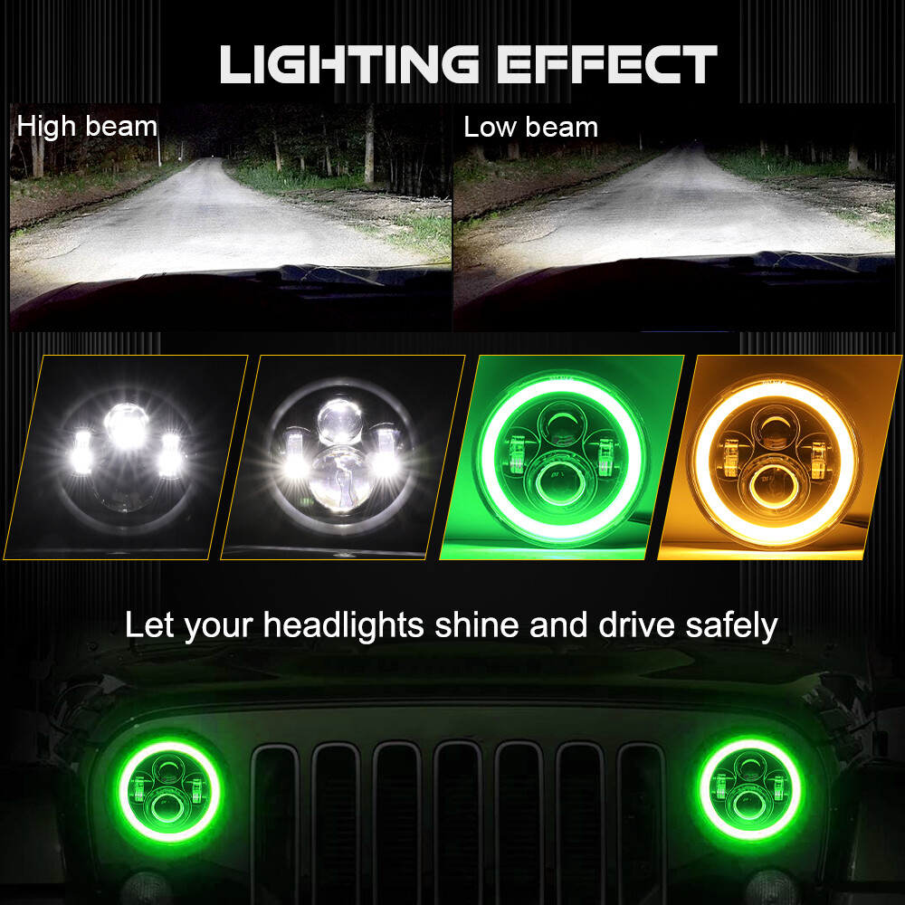 Pair 7Inch LED Headlights Green Halo For 1953-1977 Ford F-100 F-250 F-350 Pickup