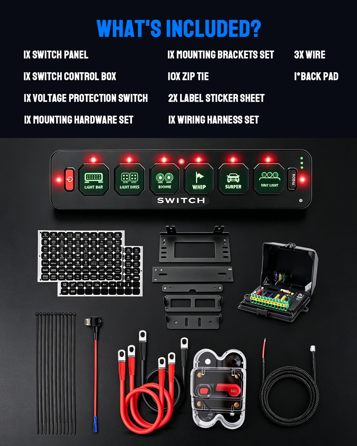 RGB Slim 6 Gang Switch Panel Constant Momentary Strobe Flash Control System Box