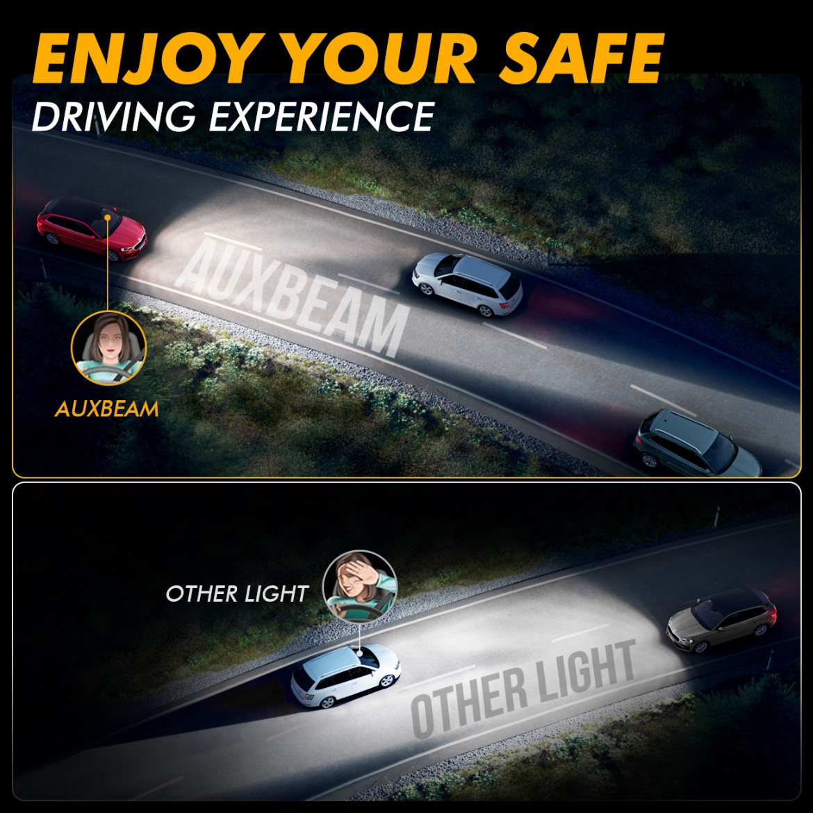 AUXBEAM 9012 LED Headlight Bulb High Low Beam 32000LM Super Bright 6500K Canbus