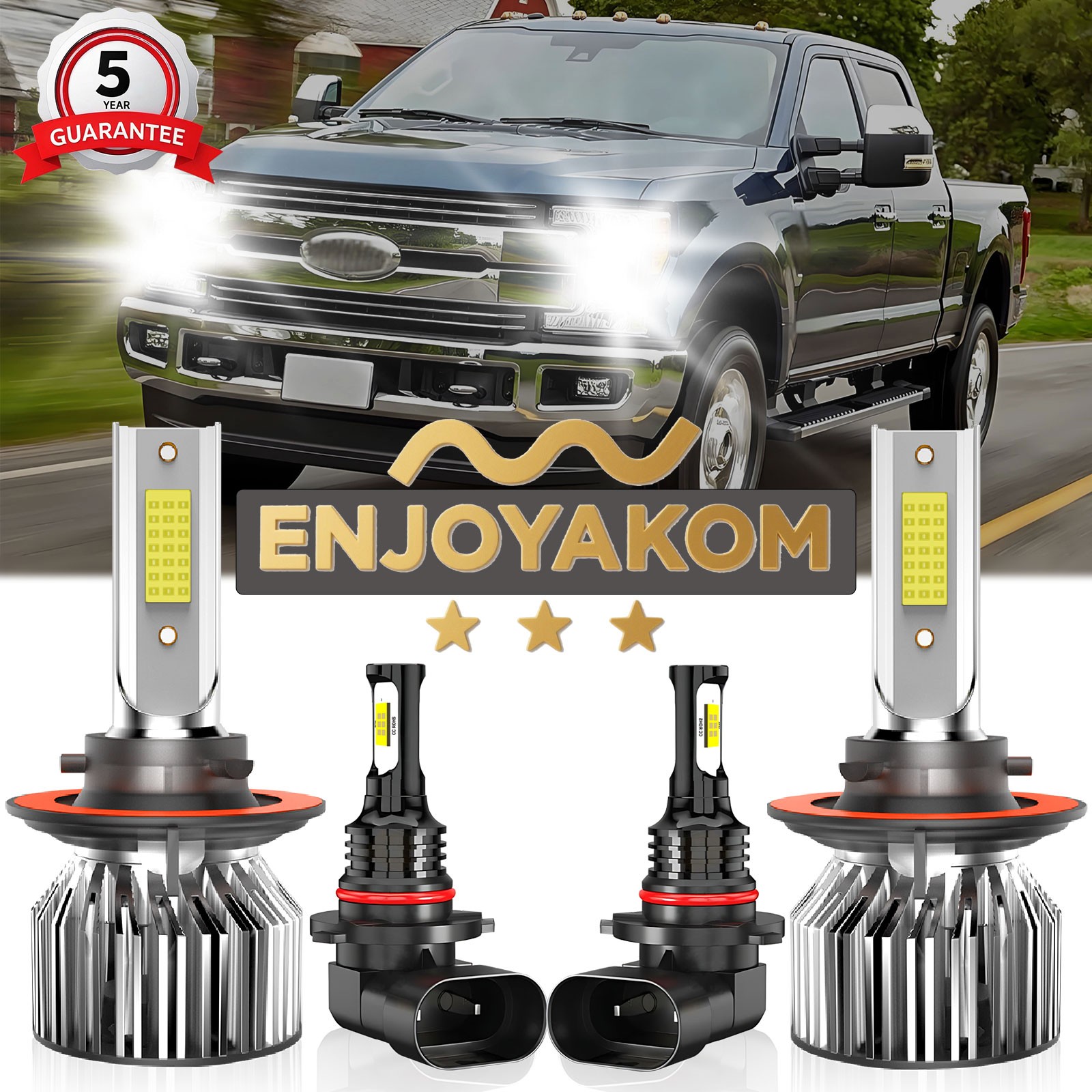 For 2004-14 Ford F150 10000K LED Headlight Hi/Lo+Fog Light 4 Bulbs H13 9005 Kit