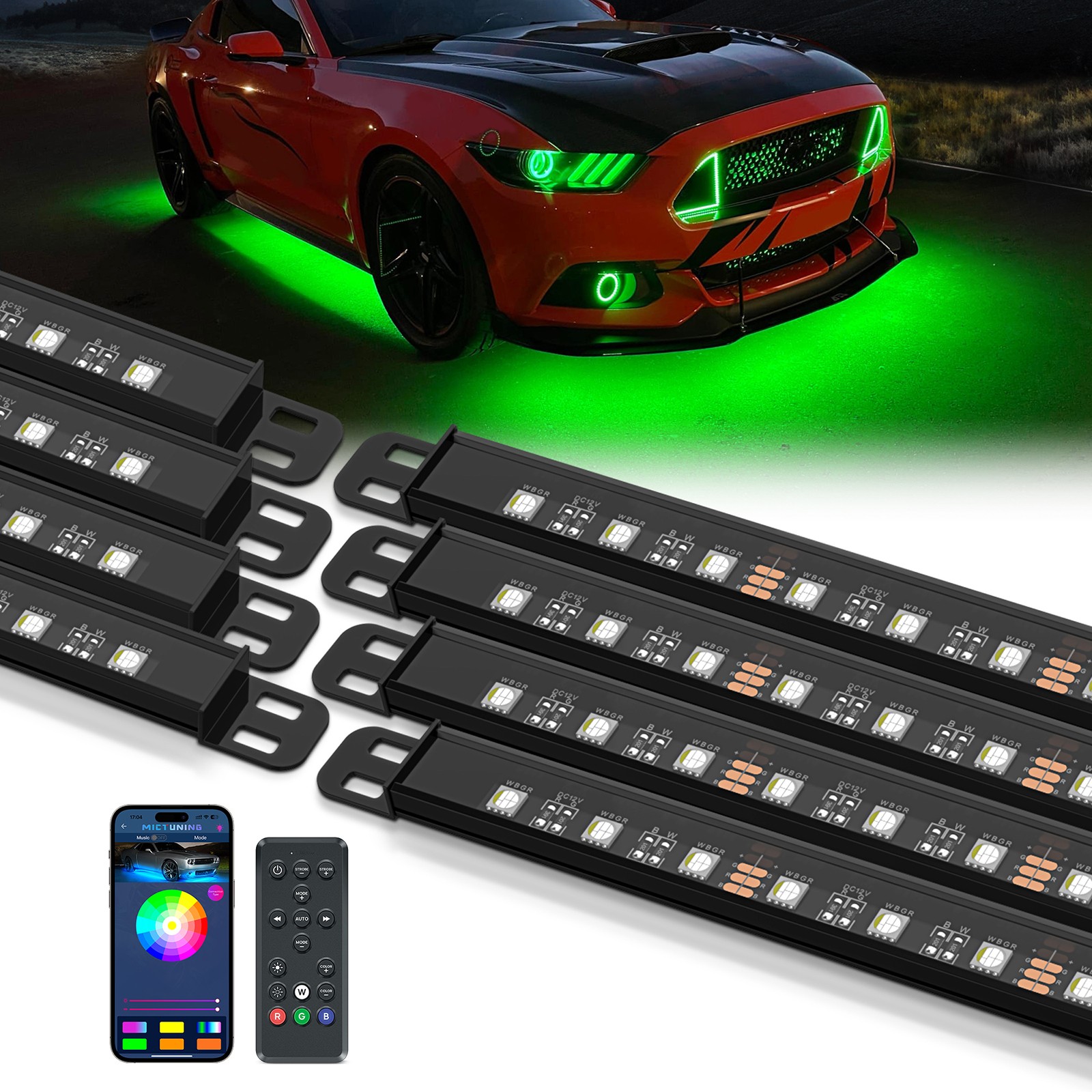 Waterproof N8 Aluminum RGBW LED Car Underglow Lights, Led Exterior Underbody Kit